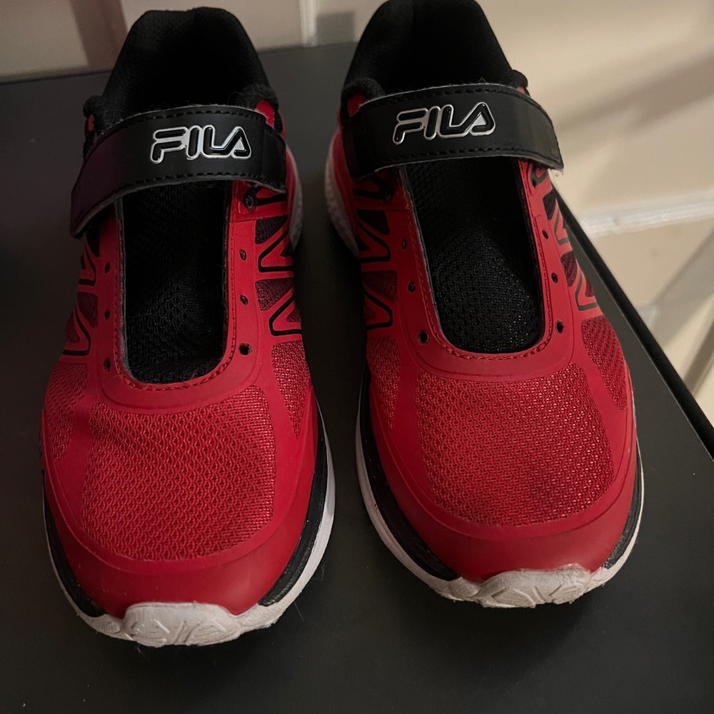 Fila Kids Red and Black Velcro Athletic Sneakers